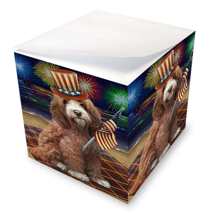 4th of July Independence Day Firework Cockapoo Dog Note Cube NOC52027