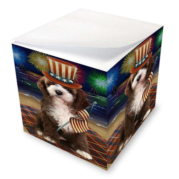 4th of July Independence Day Firework Cockapoo Dog Note Cube NOC52030