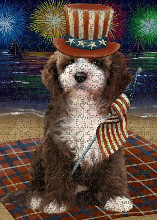4th of July Independence Day Firework Cockapoo Dog Puzzle with Photo Tin PUZL61191
