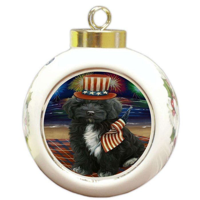 4th of July Independence Day Firework Cockapoo Dog Round Ball Christmas Ornament RBPOR52031