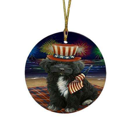 4th of July Independence Day Firework Cockapoo Dog Round Flat Christmas Ornament RFPOR52022