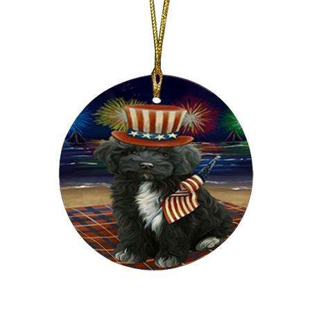 4th of July Independence Day Firework Cockapoo Dog Round Flat Christmas Ornament RFPOR52412