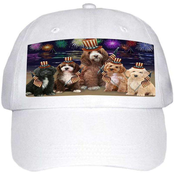 4th of July Independence Day Firework Cockapoos Dog Ball Hat Cap HAT59973