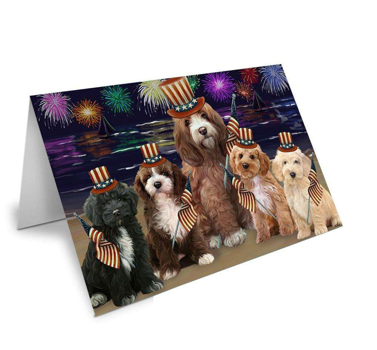 4th of July Independence Day Firework Cockapoos Dog Handmade Artwork Assorted Pets Greeting Cards and Note Cards with Envelopes for All Occasions and Holiday Seasons GCD61283