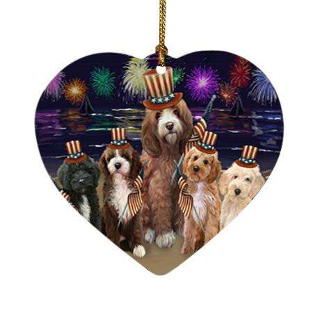 4th of July Independence Day Firework Cockapoos Dog Heart Christmas Ornament HPOR52028