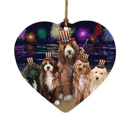 4th of July Independence Day Firework Cockapoos Dog Heart Christmas Ornament HPOR52418