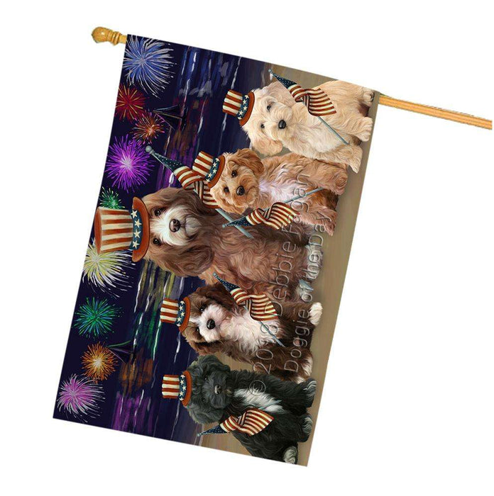4th of July Independence Day Firework Cockapoos Dog House Flag FLG52161