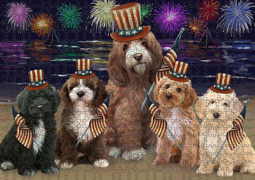4th of July Independence Day Firework Cockapoos Dog Puzzle with Photo Tin PUZL61185