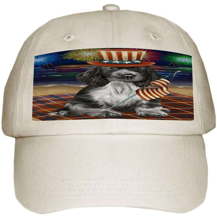 4th of July Independence Day Firework Cocker Spaniel Dog Ball Hat Cap HAT59997