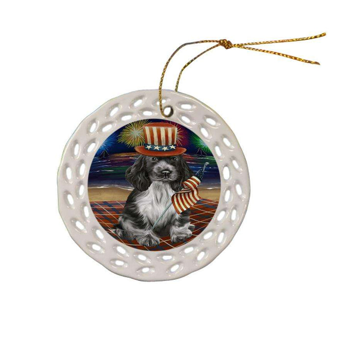 4th of July Independence Day Firework Cocker Spaniel Dog Ceramic Doily Ornament DPOR52036