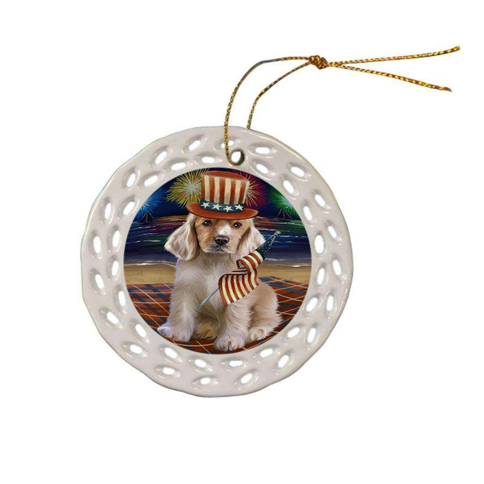 4th of July Independence Day Firework Cocker Spaniel Dog Ceramic Doily Ornament DPOR52037