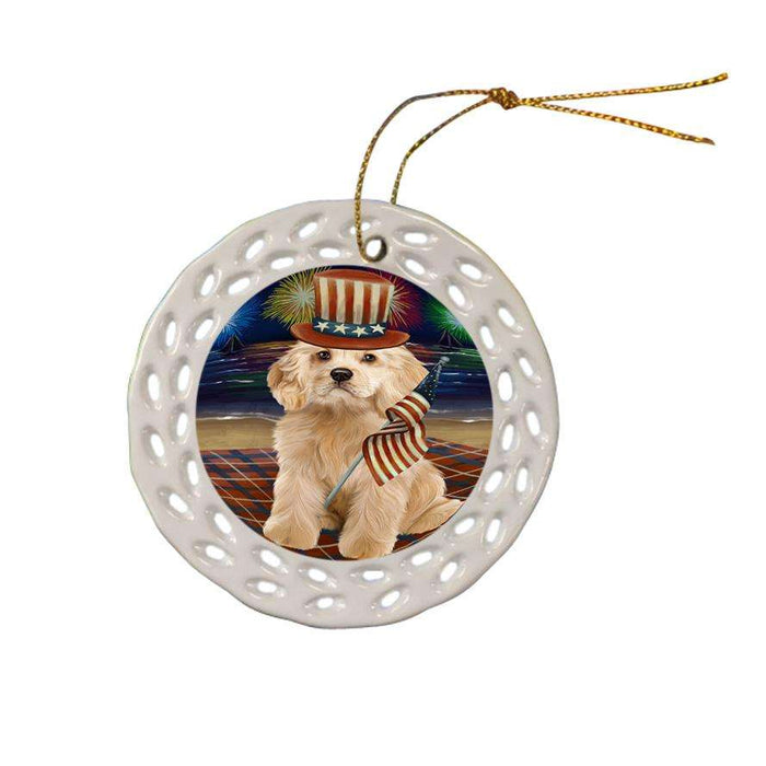 4th of July Independence Day Firework Cocker Spaniel Dog Ceramic Doily Ornament DPOR52038