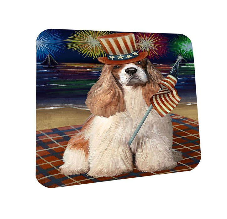 4th of July Independence Day Firework Cocker Spaniel Dog Coasters Set of 4 CST51992