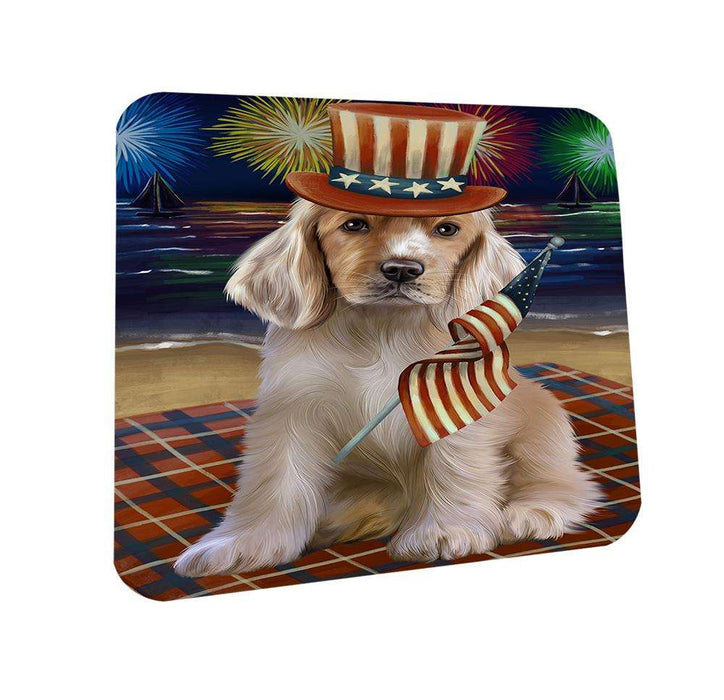 4th of July Independence Day Firework Cocker Spaniel Dog Coasters Set of 4 CST51996