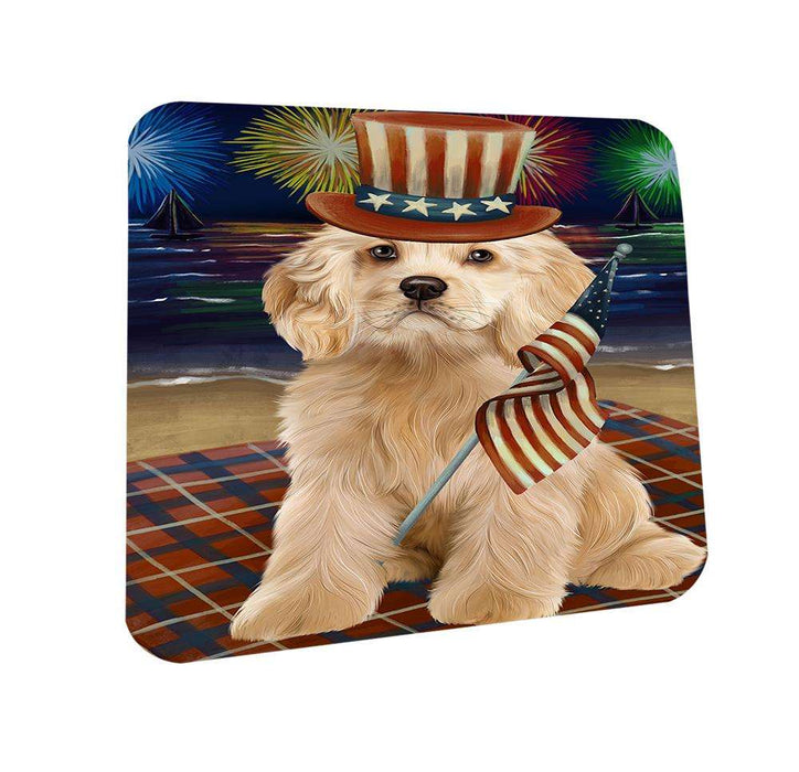 4th of July Independence Day Firework Cocker Spaniel Dog Coasters Set of 4 CST51997