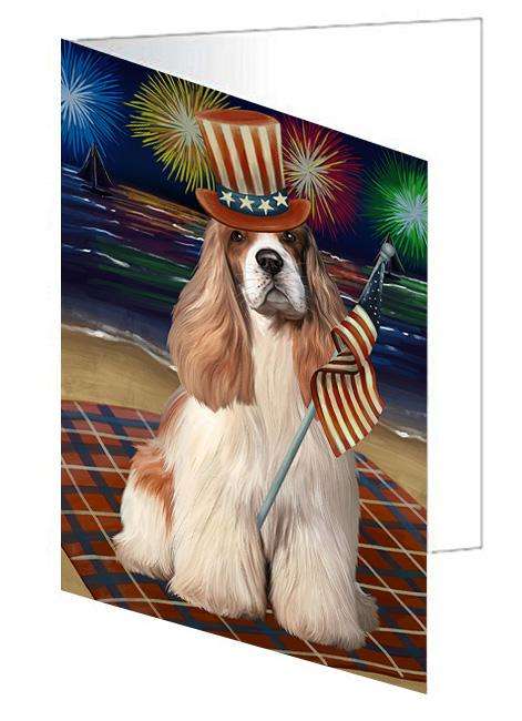 4th of July Independence Day Firework Cocker Spaniel Dog Handmade Artwork Assorted Pets Greeting Cards and Note Cards with Envelopes for All Occasions and Holiday Seasons GCD61298