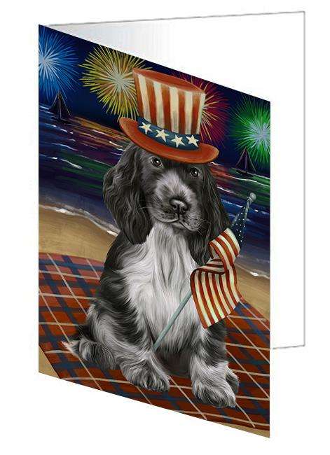 4th of July Independence Day Firework Cocker Spaniel Dog Handmade Artwork Assorted Pets Greeting Cards and Note Cards with Envelopes for All Occasions and Holiday Seasons GCD61307