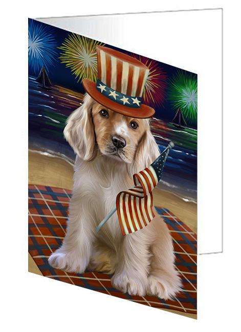 4th of July Independence Day Firework Cocker Spaniel Dog Handmade Artwork Assorted Pets Greeting Cards and Note Cards with Envelopes for All Occasions and Holiday Seasons GCD61310