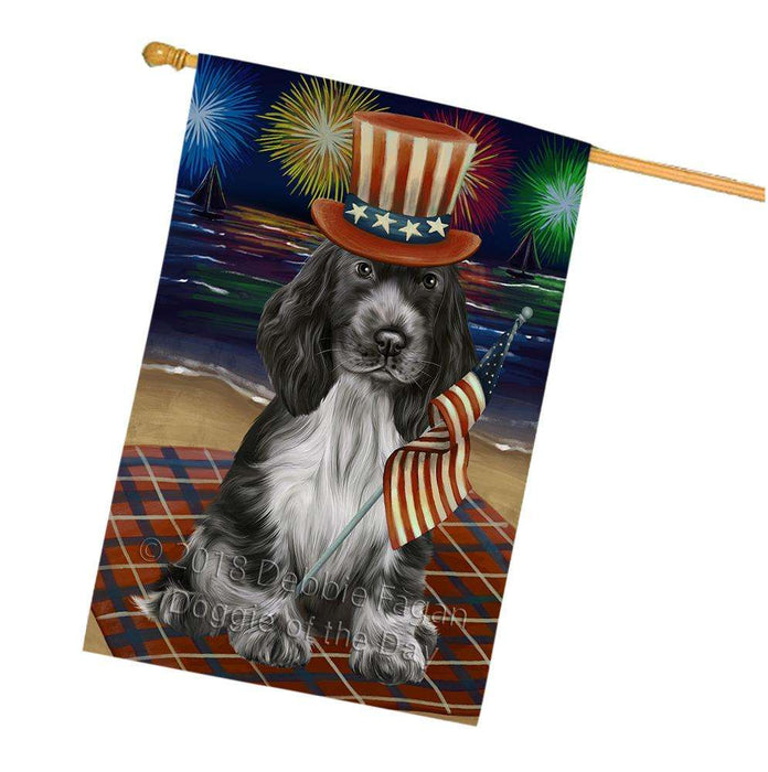 4th of July Independence Day Firework Cocker Spaniel Dog House Flag FLG52169