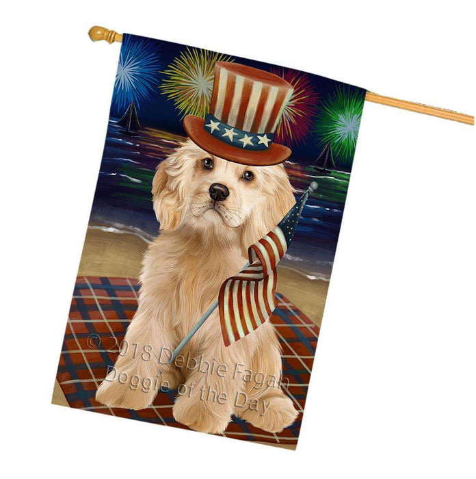 4th of July Independence Day Firework Cocker Spaniel Dog House Flag FLG52171