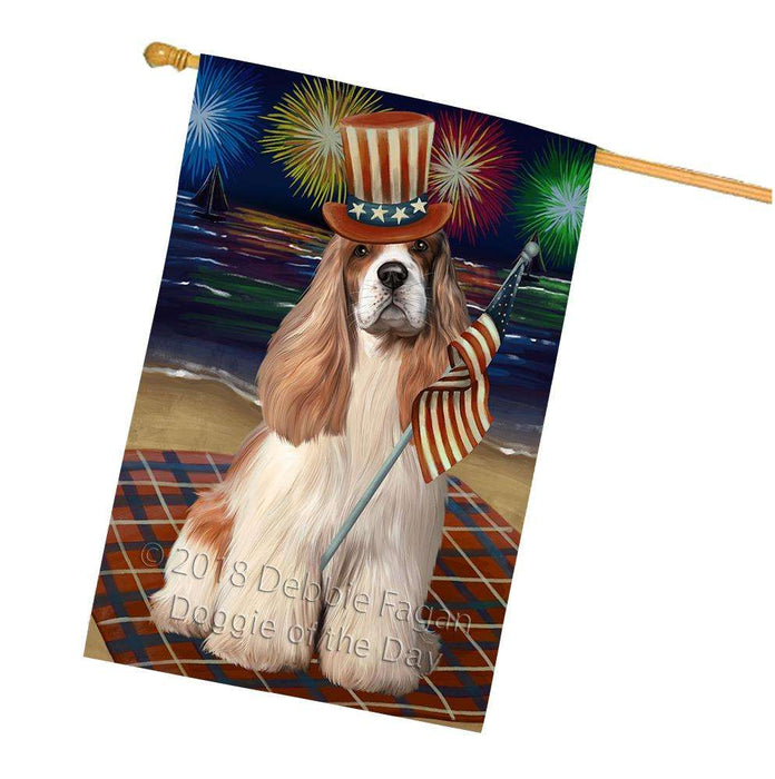 4th of July Independence Day Firework Cocker Spaniel Dog House Flag FLG52504