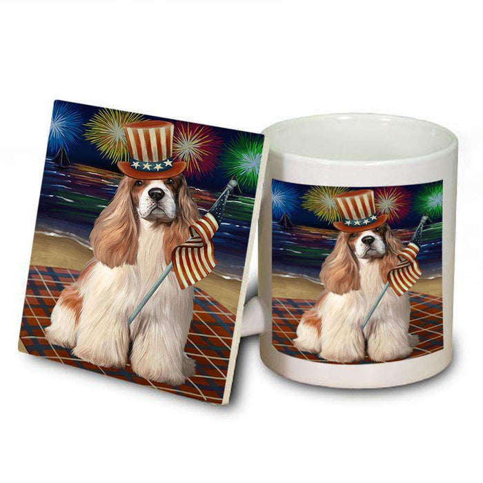 4th of July Independence Day Firework Cocker Spaniel Dog Mug and Coaster Set MUC52025