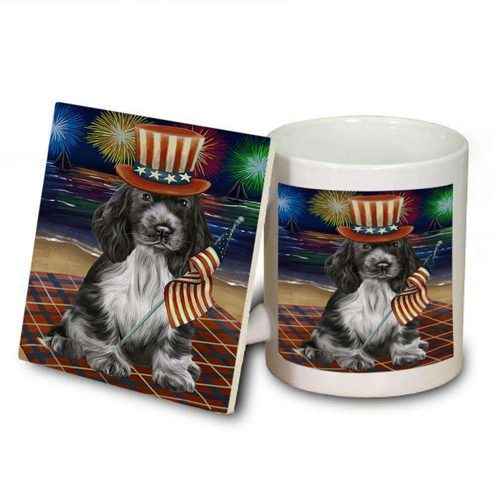4th of July Independence Day Firework Cocker Spaniel Dog Mug and Coaster Set MUC52028