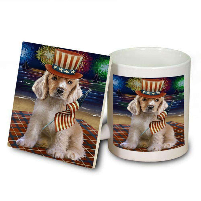4th of July Independence Day Firework Cocker Spaniel Dog Mug and Coaster Set MUC52029