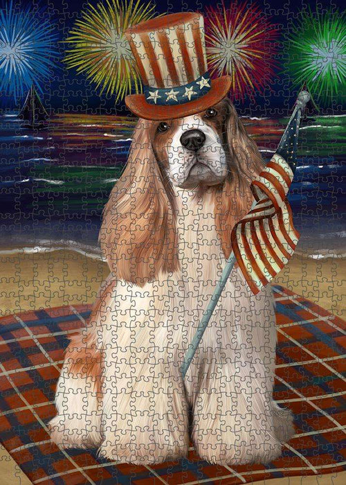 4th of July Independence Day Firework Cocker Spaniel Dog Puzzle with Photo Tin PUZL61200