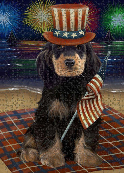 4th of July Independence Day Firework Cocker Spaniel Dog Puzzle with Photo Tin PUZL61206