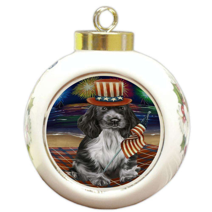 4th of July Independence Day Firework Cocker Spaniel Dog Round Ball Christmas Ornament RBPOR52036