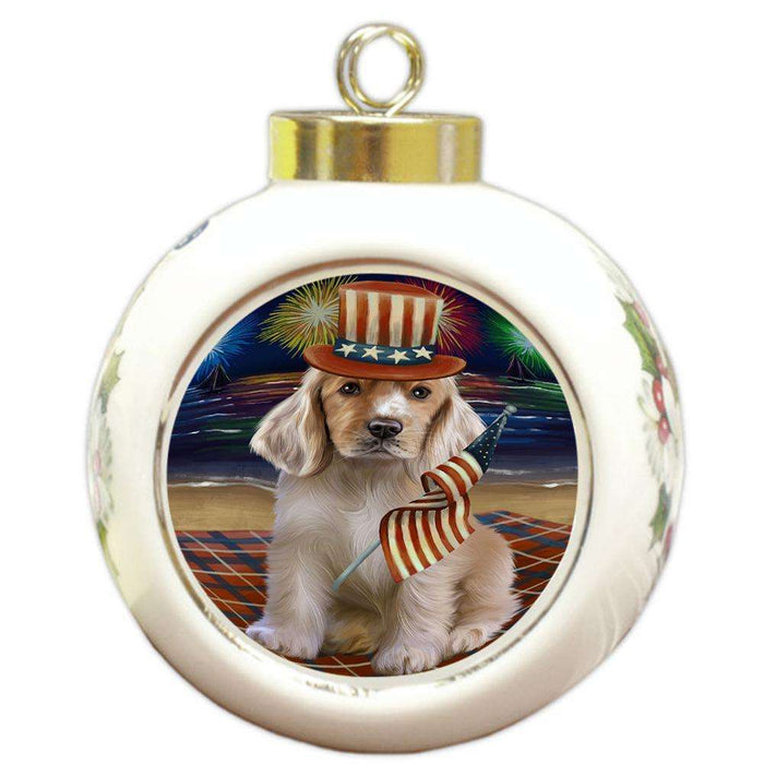 4th of July Independence Day Firework Cocker Spaniel Dog Round Ball Christmas Ornament RBPOR52037