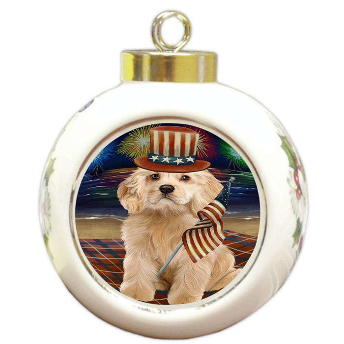 4th of July Independence Day Firework Cocker Spaniel Dog Round Ball Christmas Ornament RBPOR52038