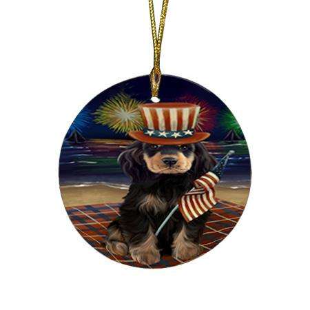 4th of July Independence Day Firework Cocker Spaniel Dog Round Flat Christmas Ornament RFPOR52026