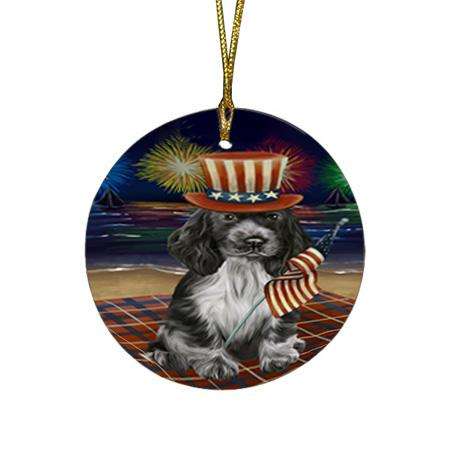 4th of July Independence Day Firework Cocker Spaniel Dog Round Flat Christmas Ornament RFPOR52027