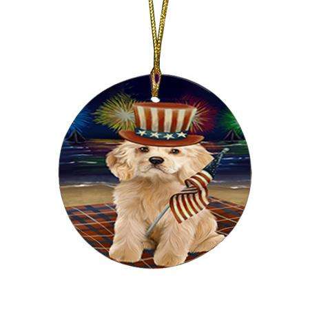 4th of July Independence Day Firework Cocker Spaniel Dog Round Flat Christmas Ornament RFPOR52029