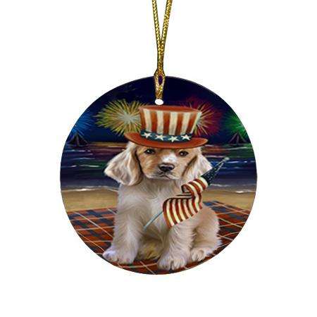 4th of July Independence Day Firework Cocker Spaniel Dog Round Flat Christmas Ornament RFPOR52418