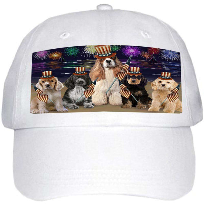 4th of July Independence Day Firework Cocker Spaniels Dog Ball Hat Cap HAT59991