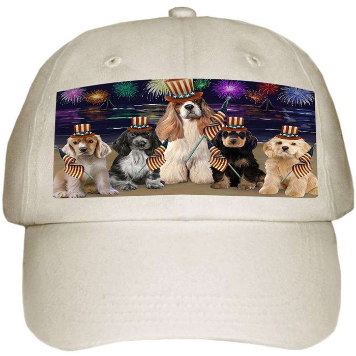 4th of July Independence Day Firework Cocker Spaniels Dog Ball Hat Cap HAT59991