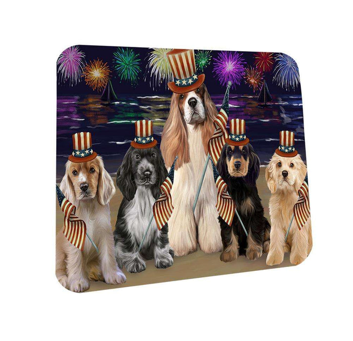 4th of July Independence Day Firework Cocker Spaniels Dog Coasters Set of 4 CST52383