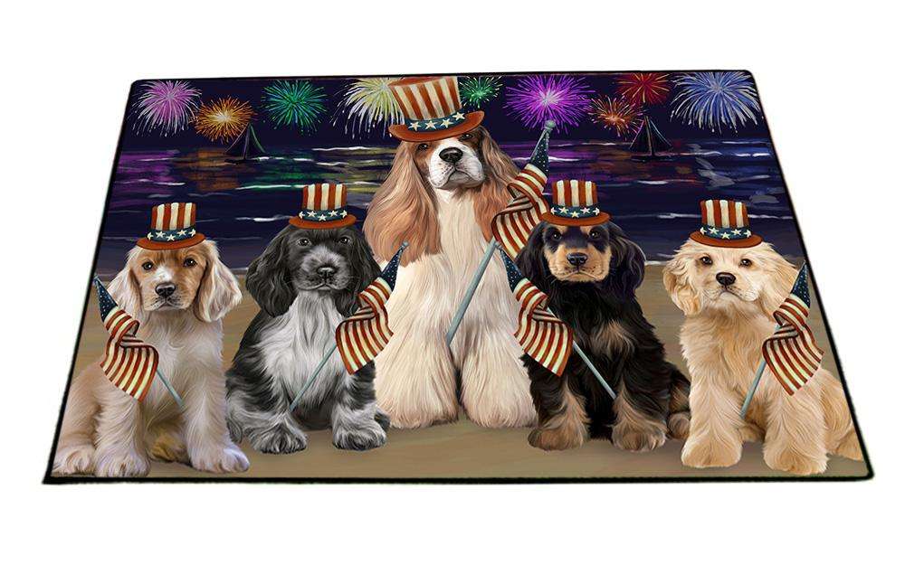4th of July Independence Day Firework Cocker Spaniels Dog Floormat FLMS51444