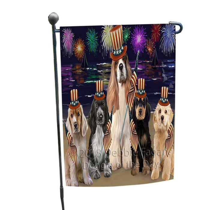 4th of July Independence Day Firework Cocker Spaniels Dog Garden Flag GFLG52031