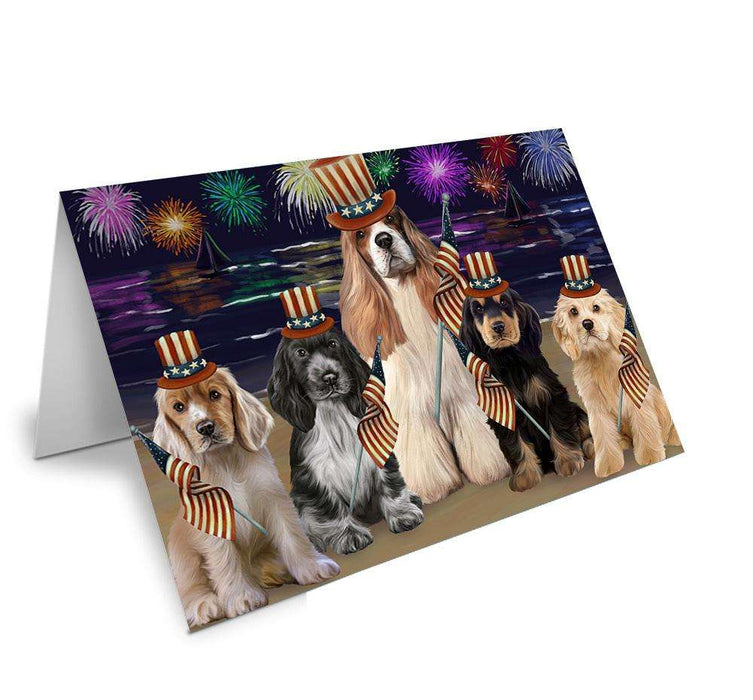 4th of July Independence Day Firework Cocker Spaniels Dog Handmade Artwork Assorted Pets Greeting Cards and Note Cards with Envelopes for All Occasions and Holiday Seasons GCD61301