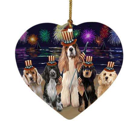 4th of July Independence Day Firework Cocker Spaniels Dog Heart Christmas Ornament HPOR52034