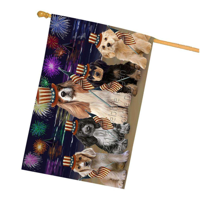 4th of July Independence Day Firework Cocker Spaniels Dog House Flag FLG52167