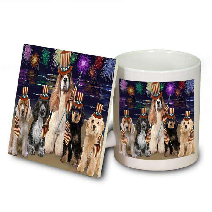 4th of July Independence Day Firework Cocker Spaniels Dog Mug and Coaster Set MUC52026