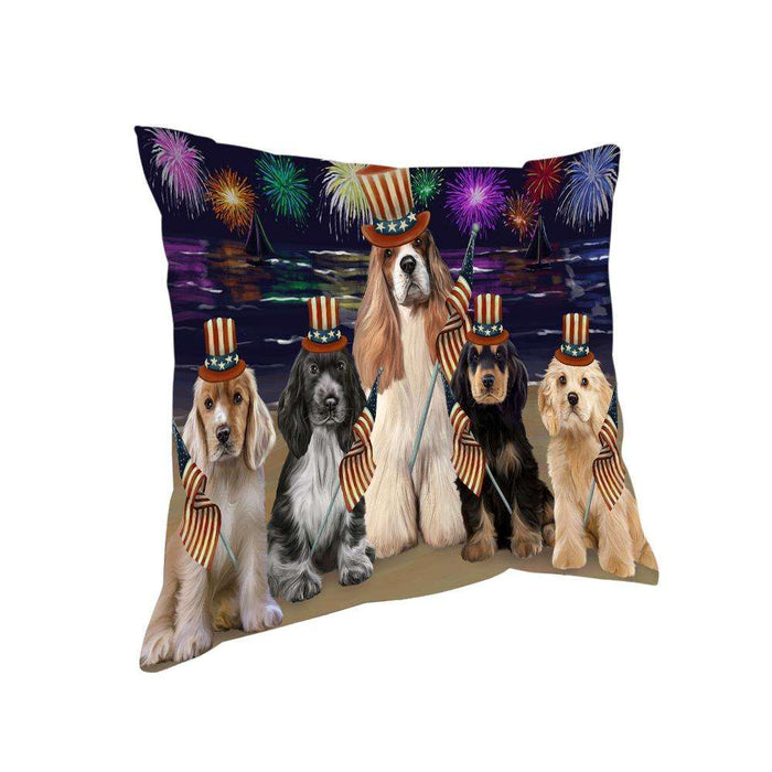 4th of July Independence Day Firework Cocker Spaniels Dog Pillow PIL64500