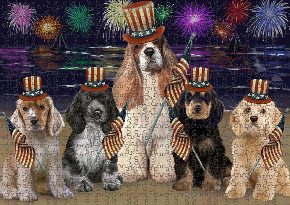 4th of July Independence Day Firework Cocker Spaniels Dog Puzzle with Photo Tin PUZL61203
