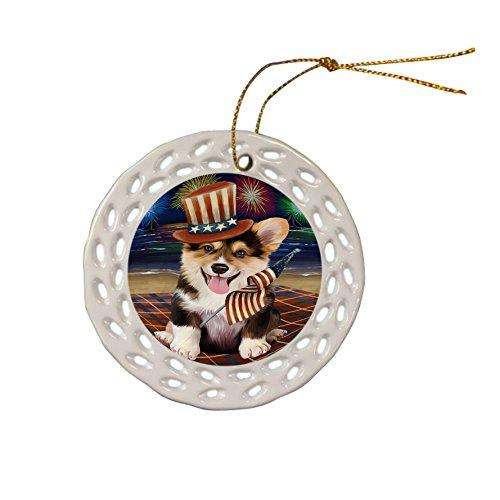 4th of July Independence Day Firework Corgie Dog Ceramic Doily Ornament DPOR48893