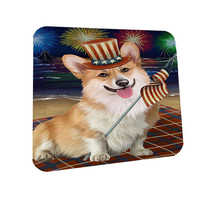 4th of July Independence Day Firework Corgie Dog Coasters Set of 4 CST48848
